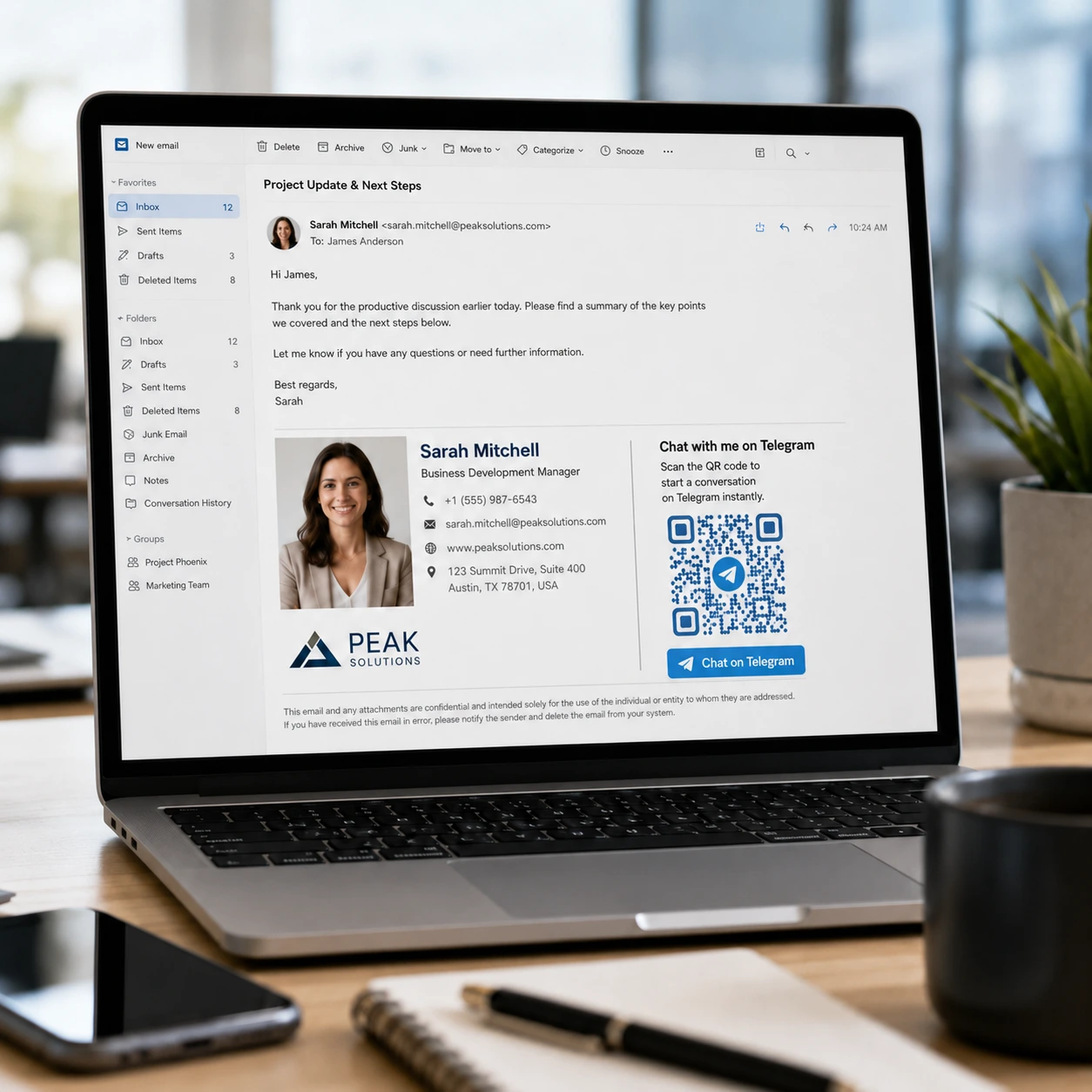 Email signature with Telegram QR code
