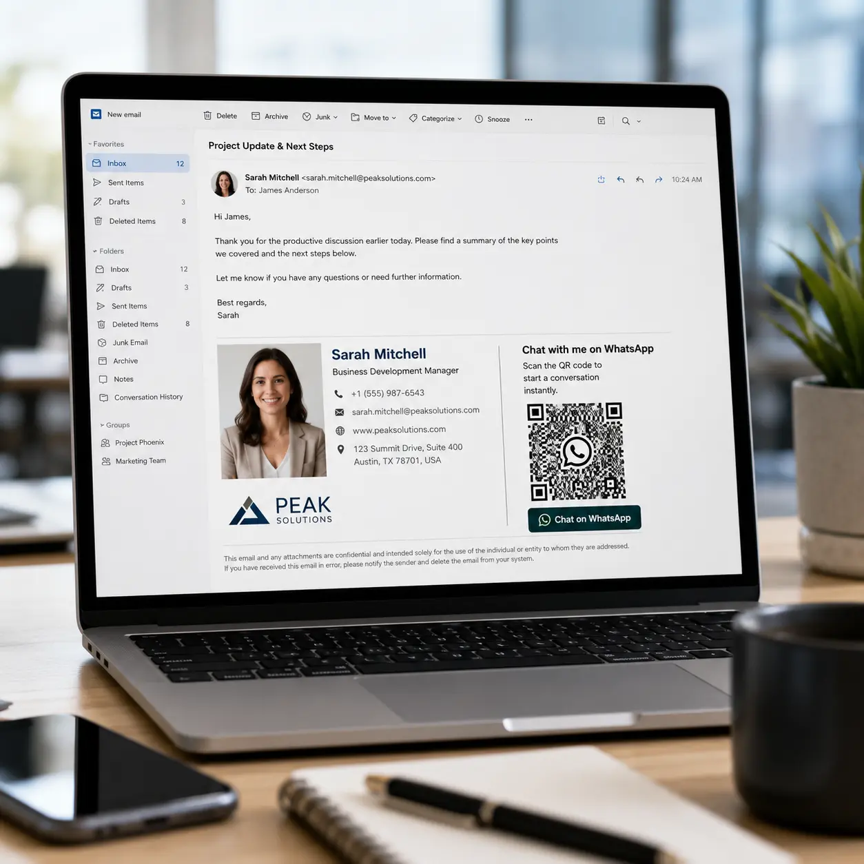 Email signature with WhatsApp QR code