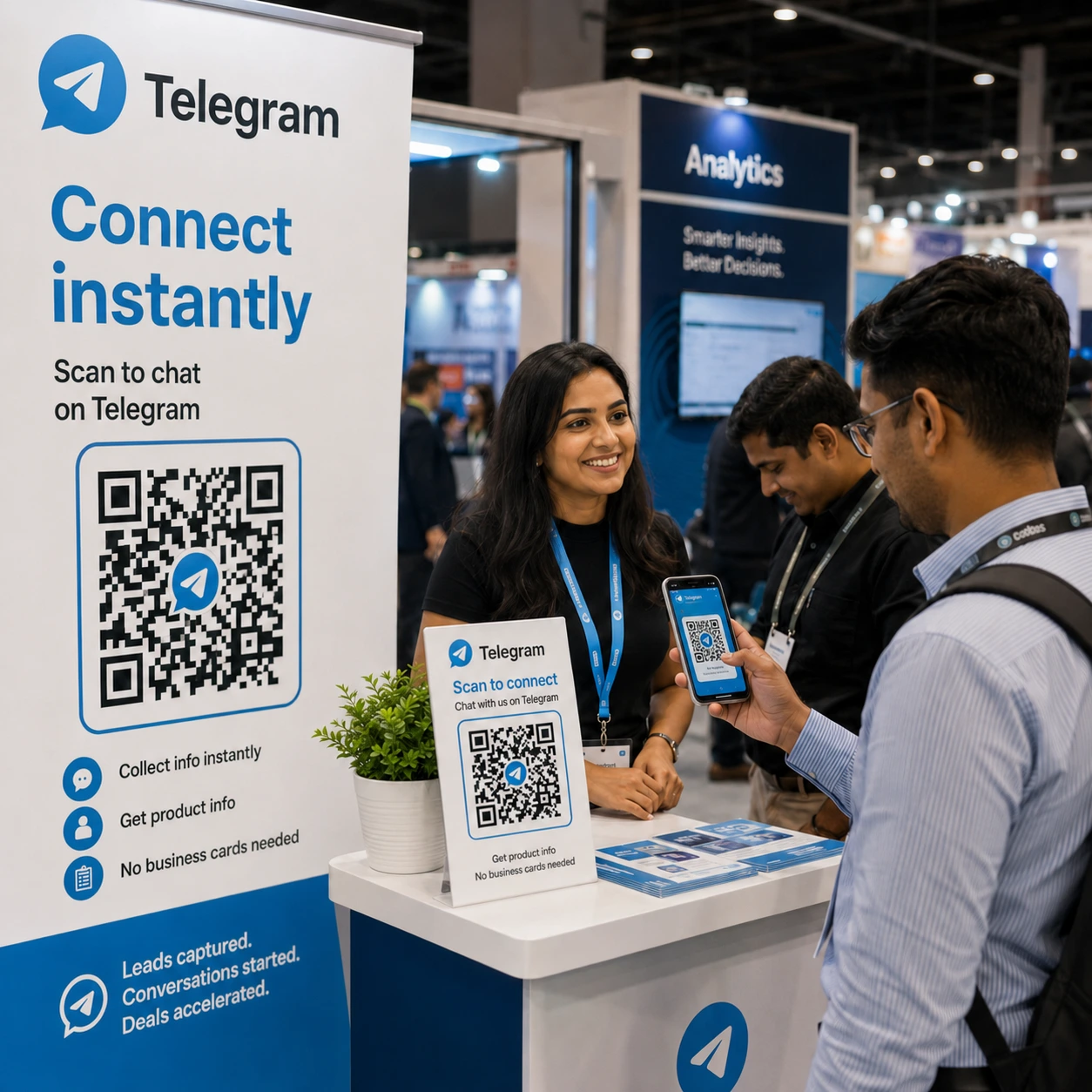 Exhibition stand with Telegram QR code