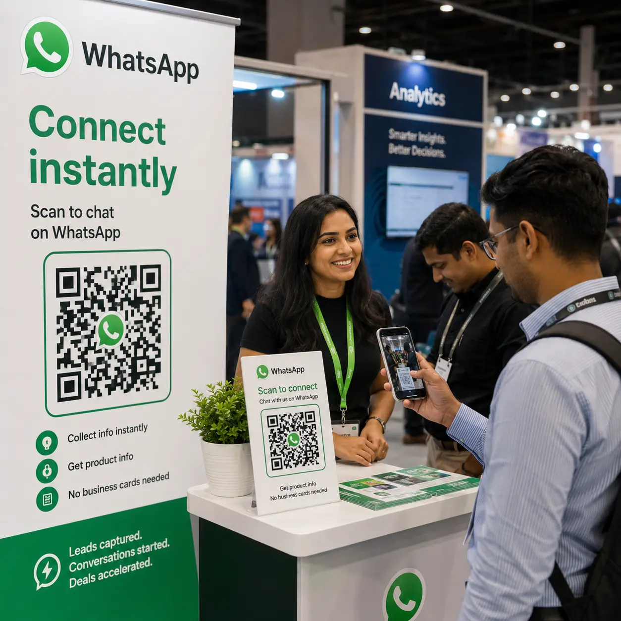 Exhibition stand with WhatsApp QR code