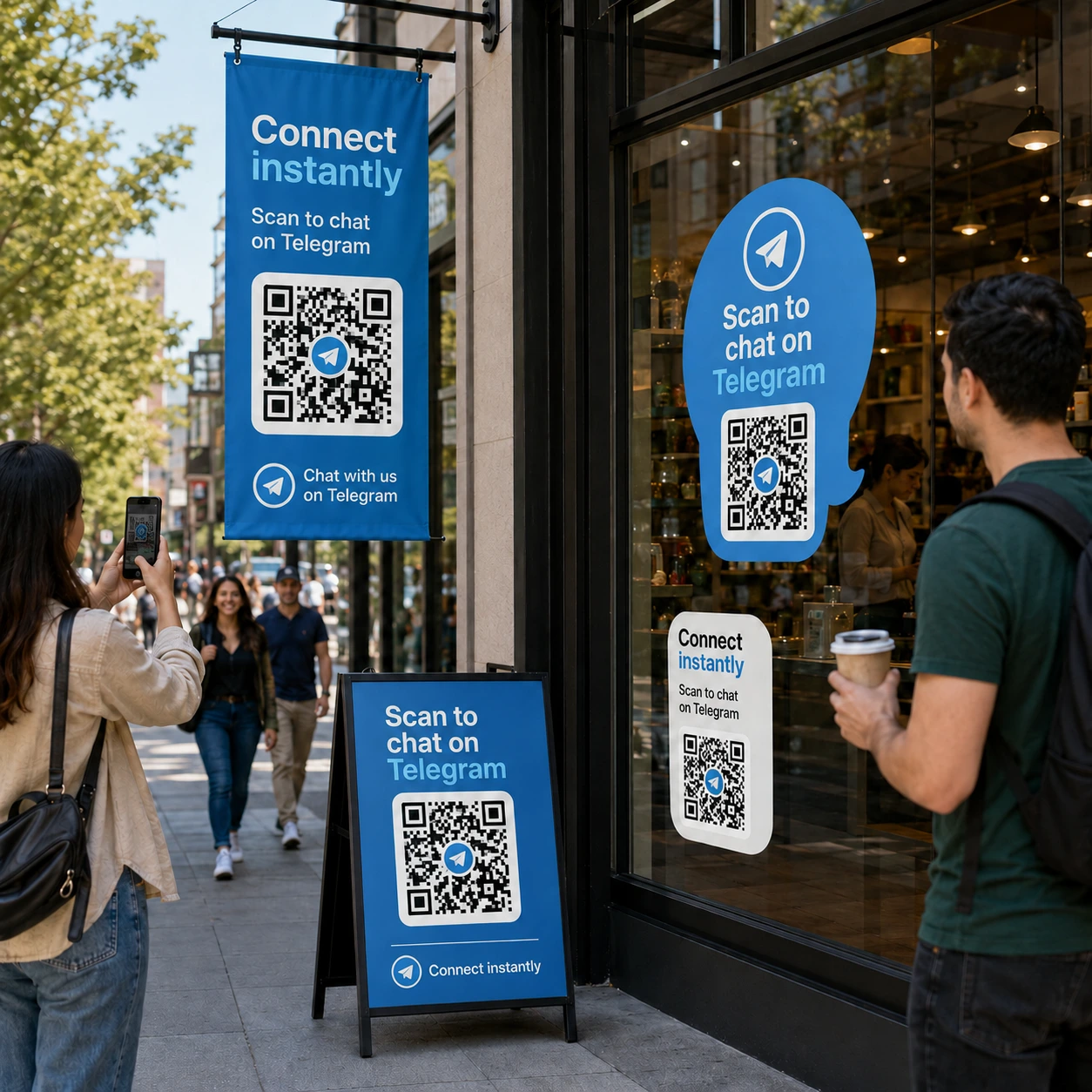 Outdoor banner with Telegram QR code