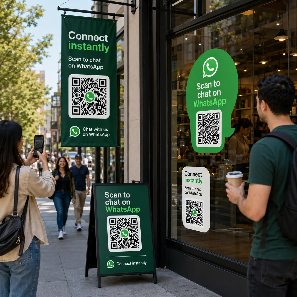 Outdoor banner with WhatsApp QR code