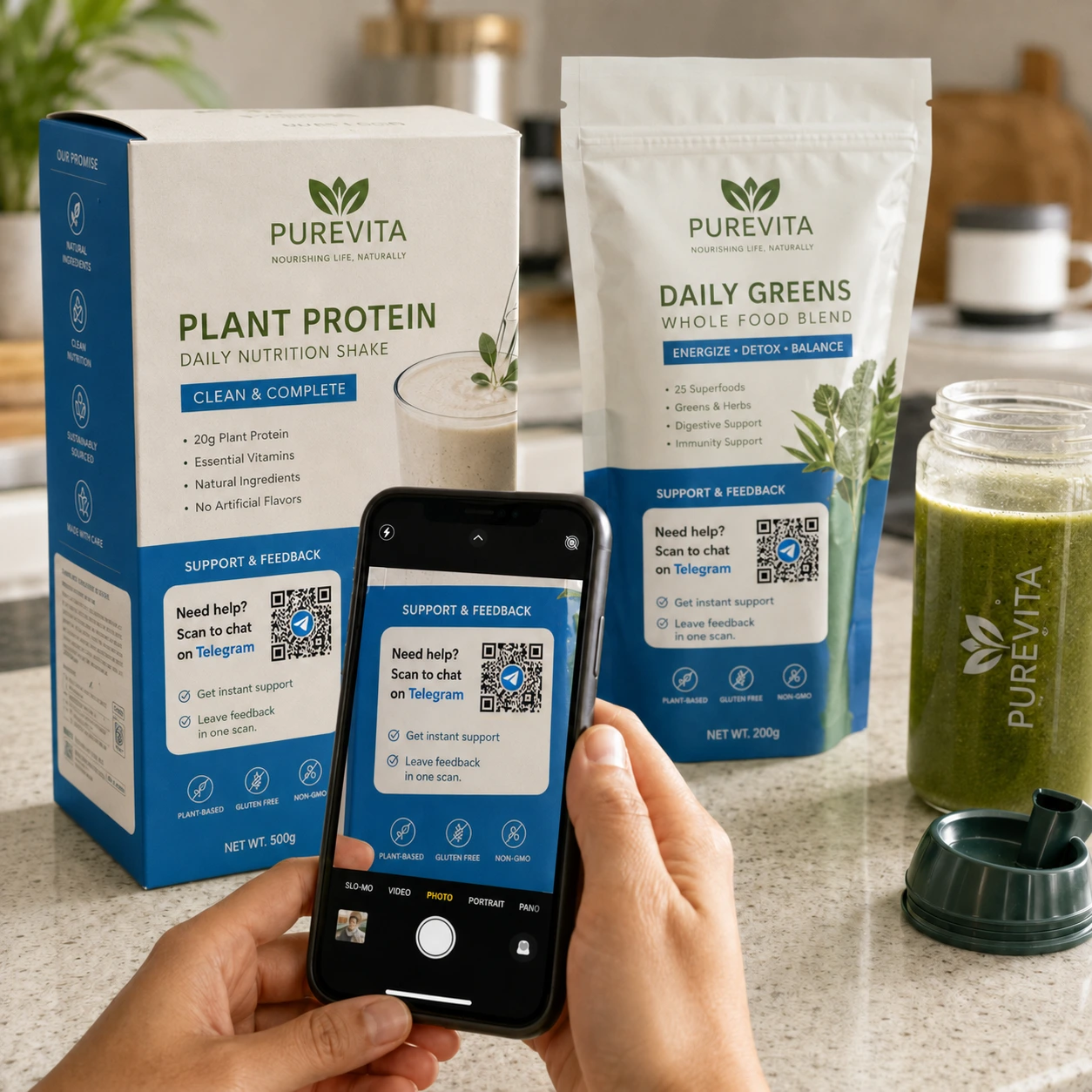 Product packaging with Telegram QR code