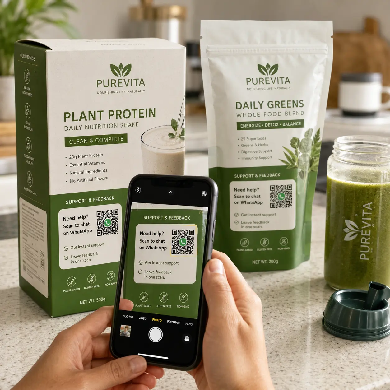 Product packaging with WhatsApp QR code